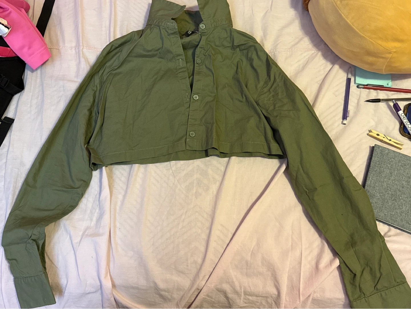 Olive Green Long Sleeve Crop Top - photo 2