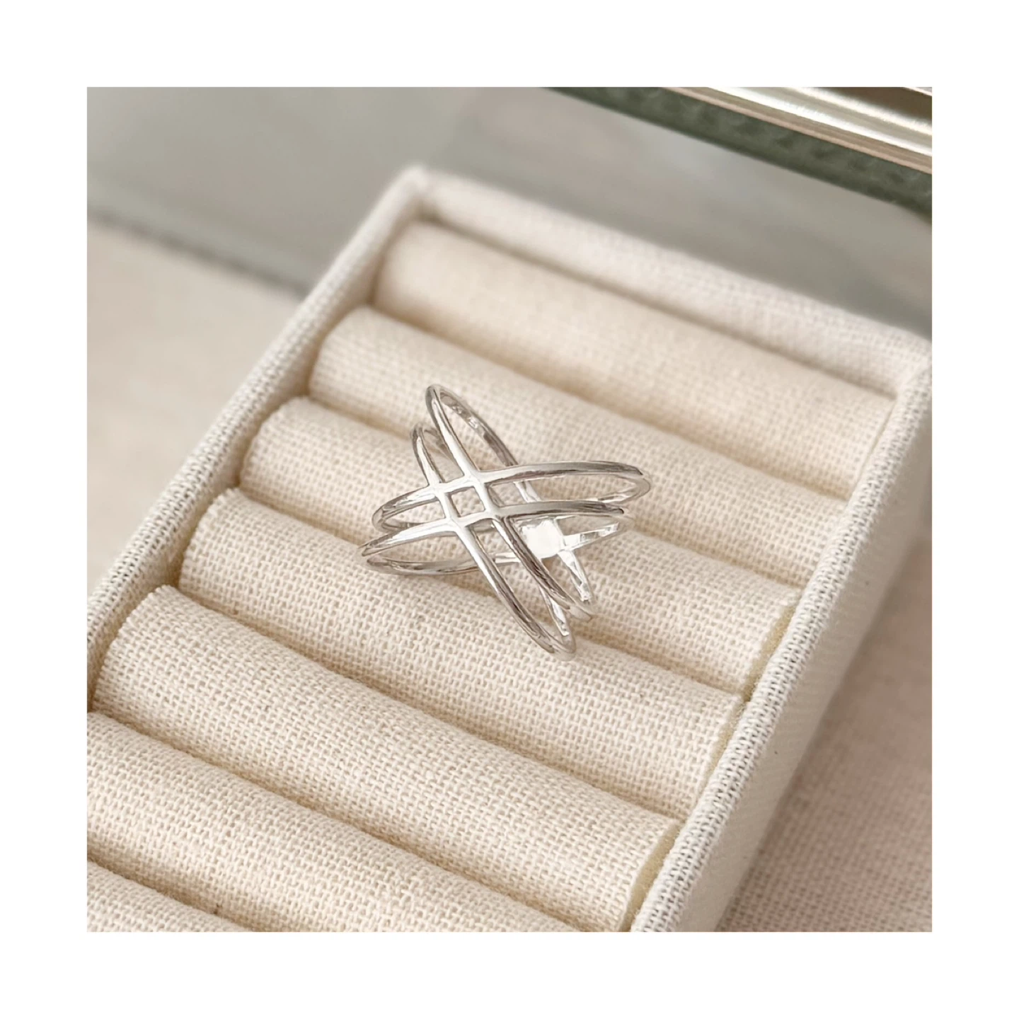 Silver Tone Criss Cross Ring