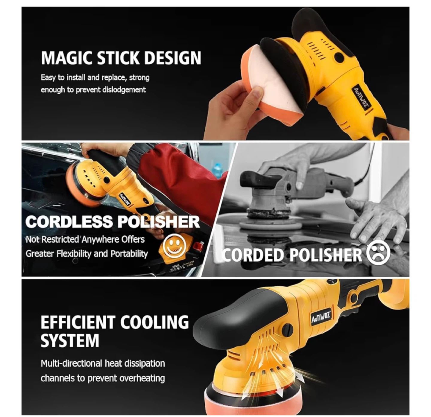 AUTWOZ Cordless DA Car Polisher - Like New! - photo 5