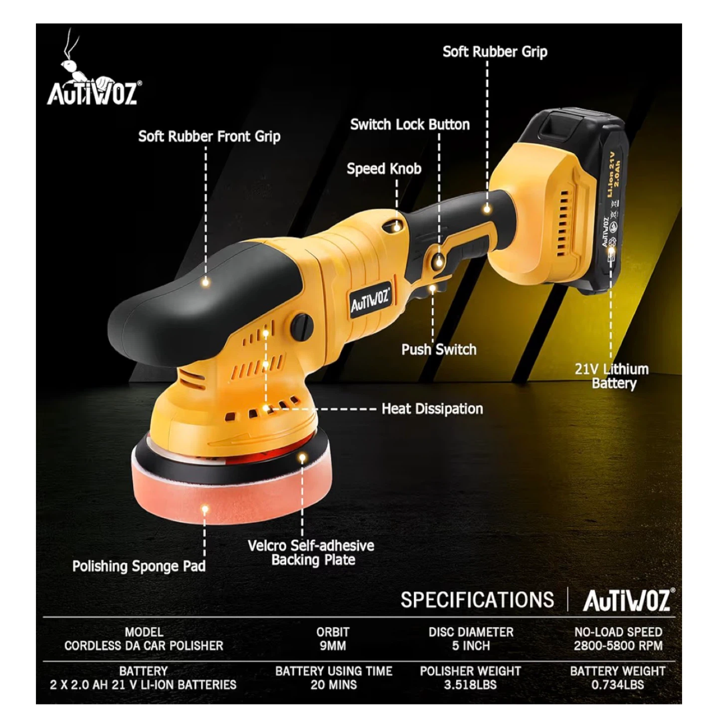 AUTWOZ Cordless DA Car Polisher - Like New! - photo 4