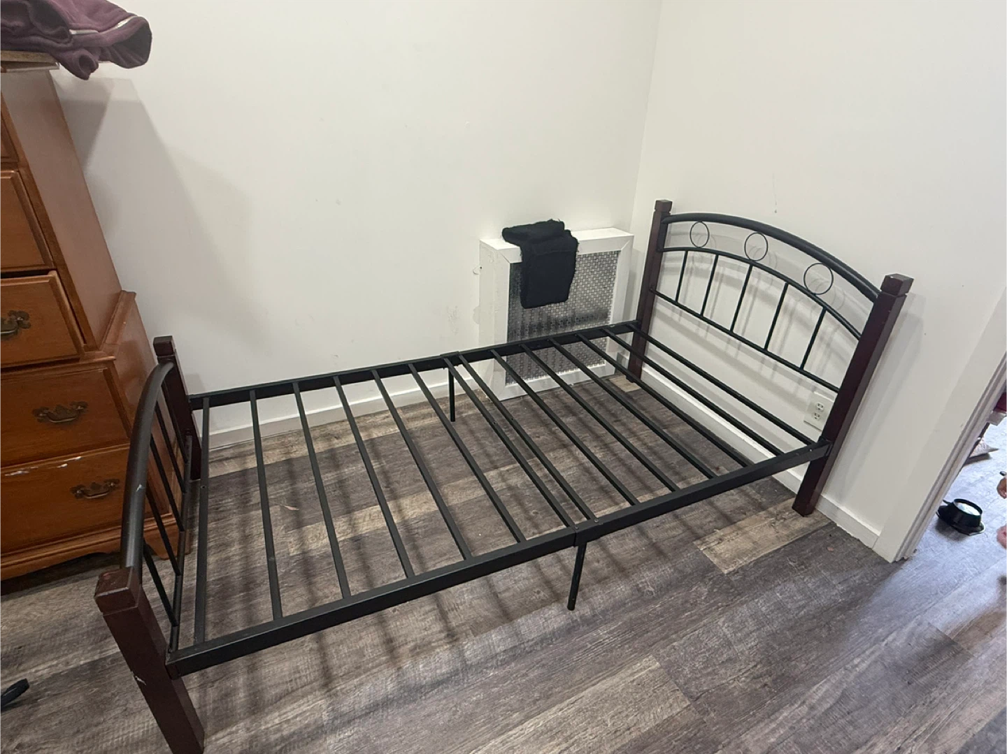 Twin Bed Frame - Black Metal & Wood