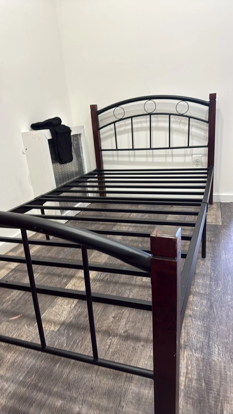 Twin Bed Frame - Black Metal & Wood - photo 2