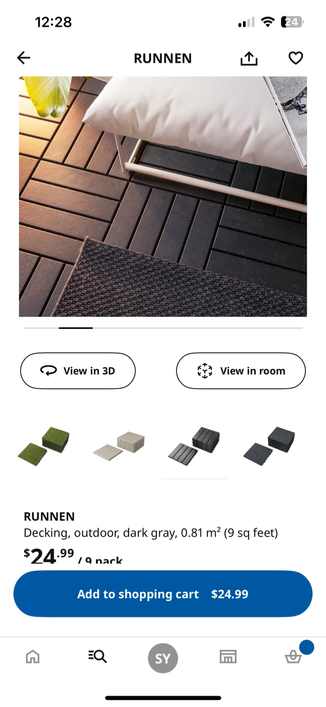 IKEA RUNNEN Decking, outdoor, dark gray, 9 sq feet