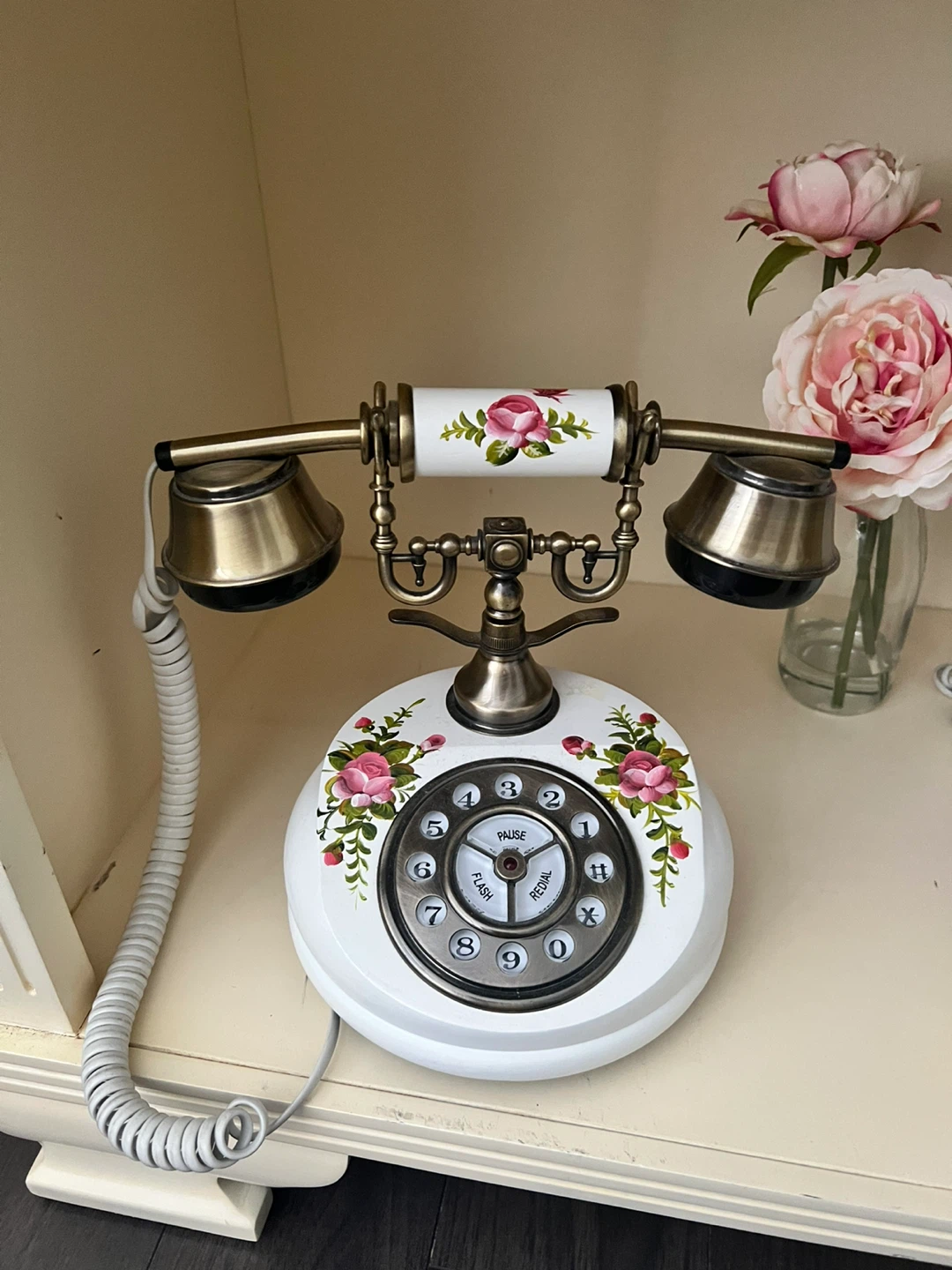 Vintage Style Floral Rotary Phone
