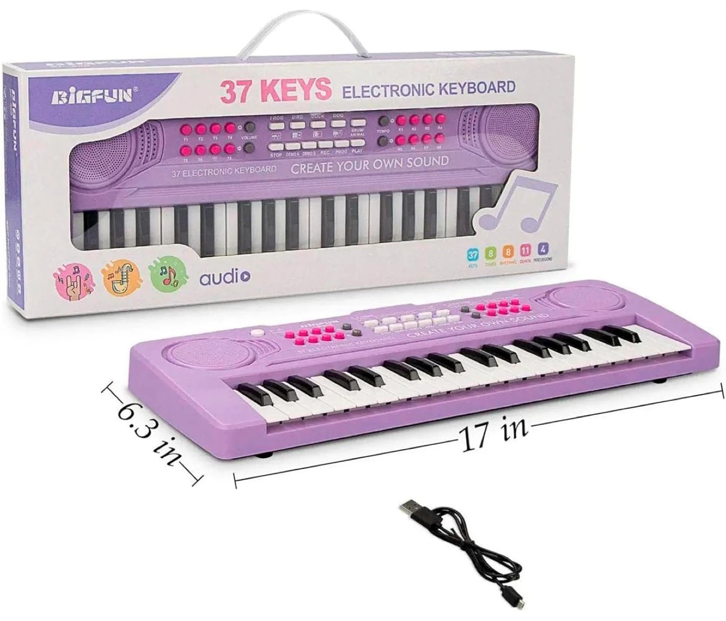 Bigfun 37-Key Electronic Keyboard - Purple - photo 3
