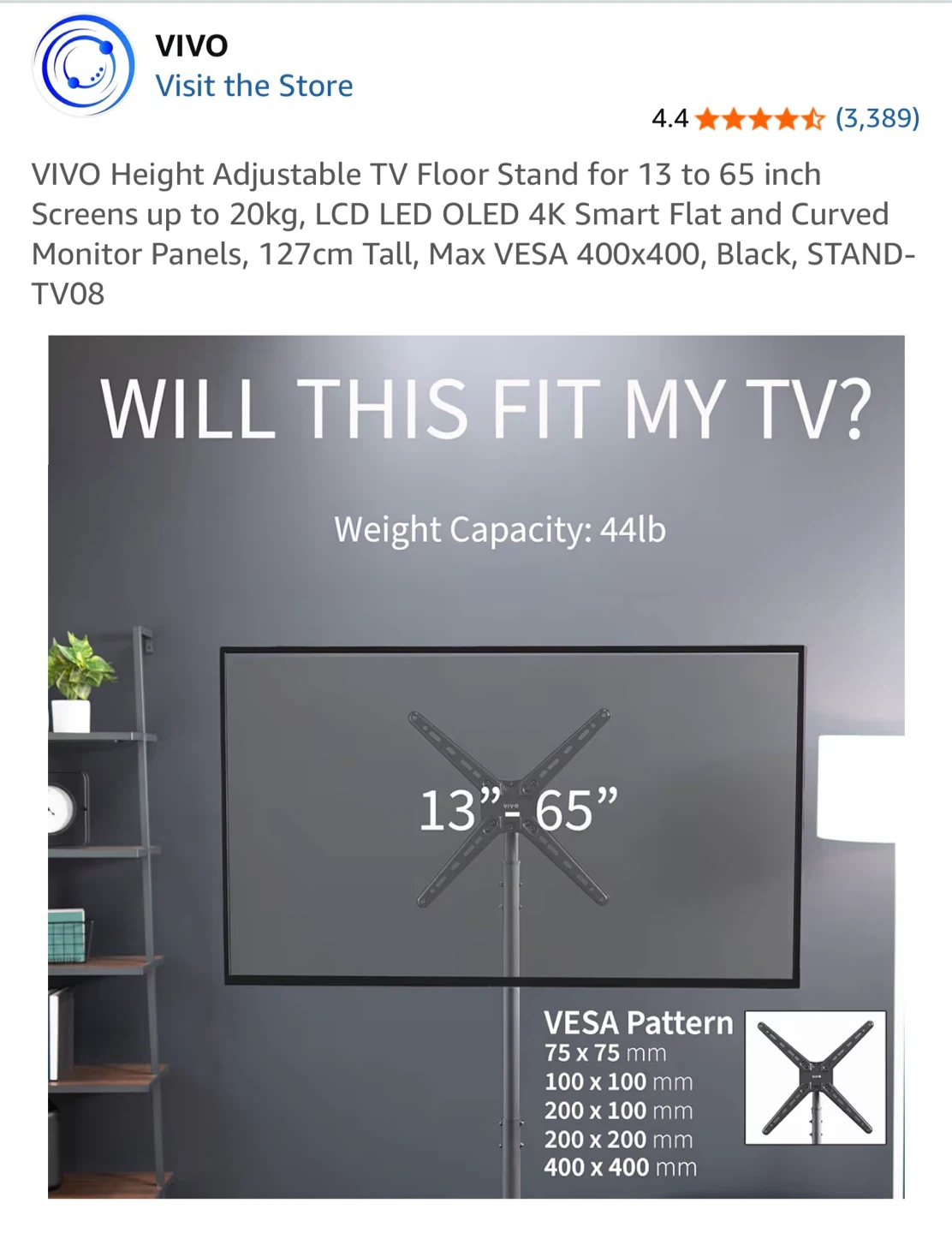 Amazon VIVO Adjustable TV Floor Stand 13-65 inch