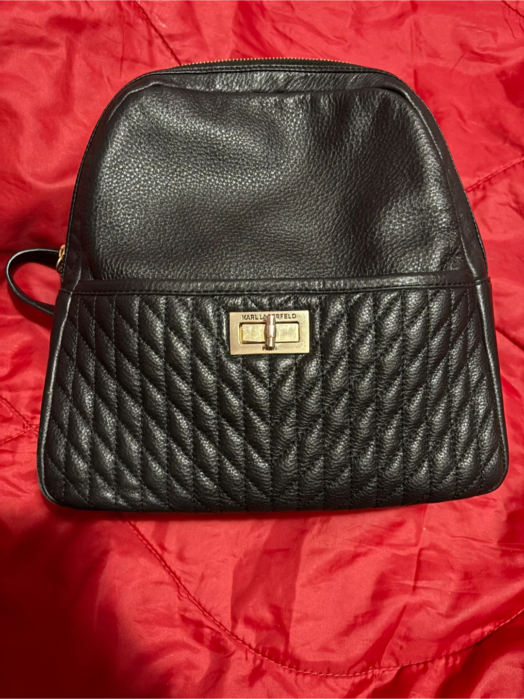 Karl Lagerfeld Paris Black Leather Backpack
