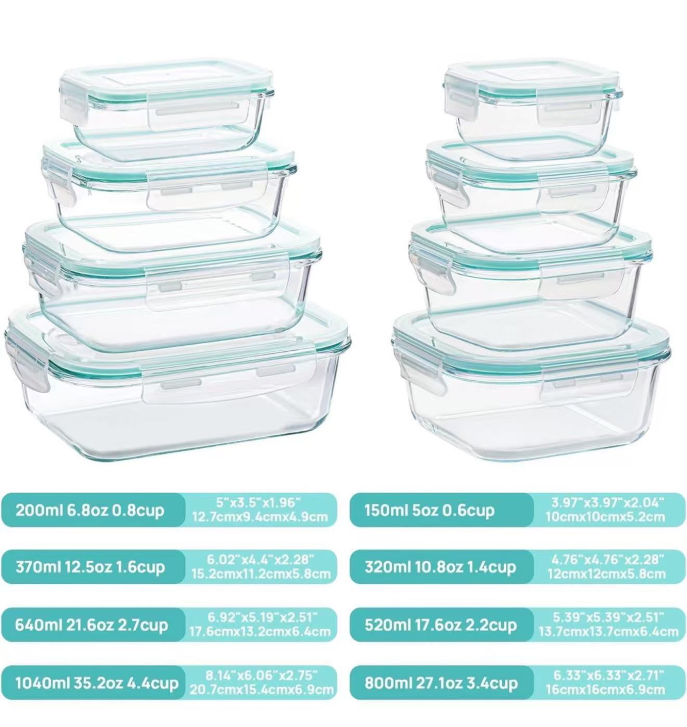 8-pack Glass Food Storage Containers - Green - photo 3