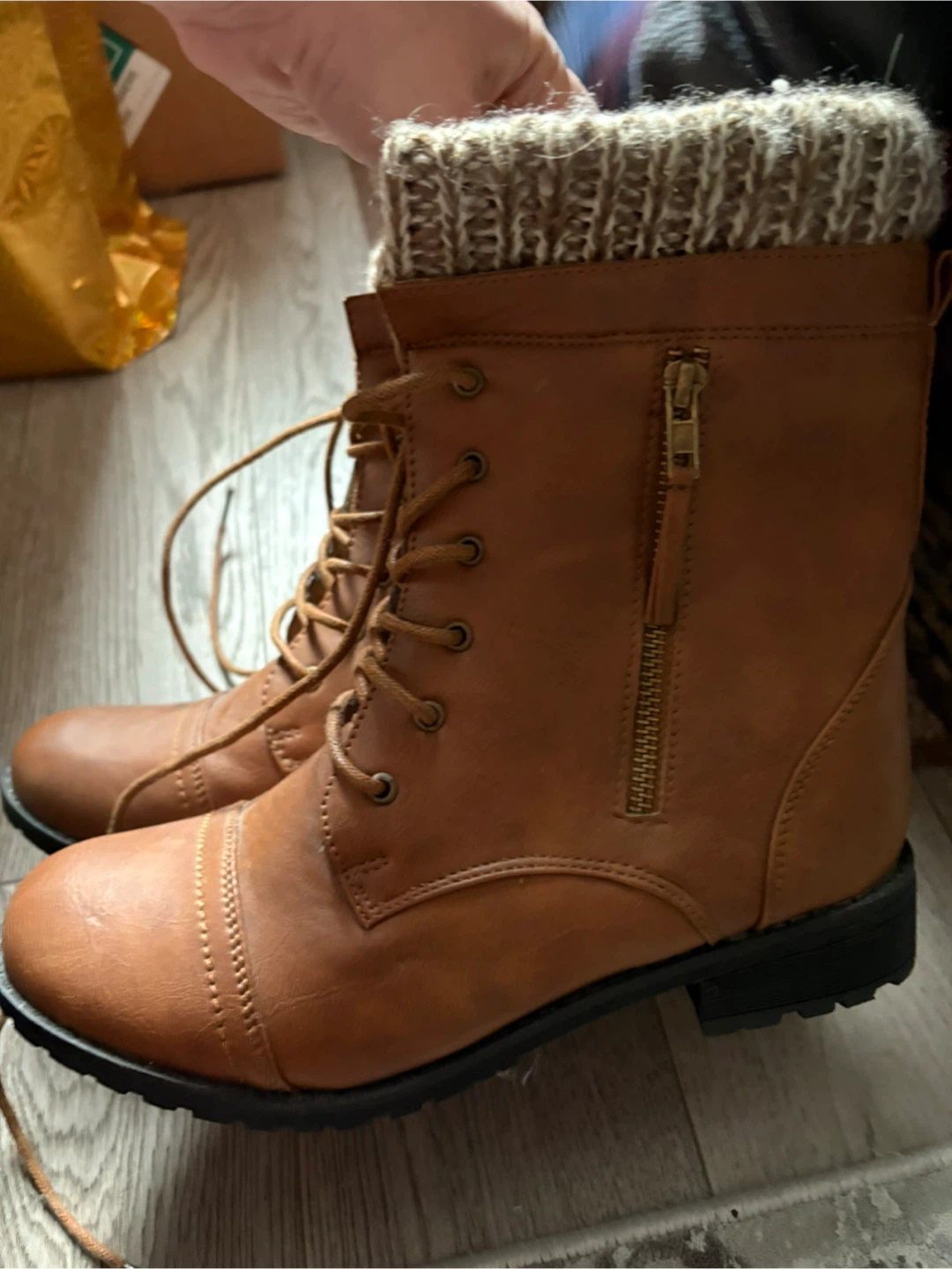 Brown Lace-Up Boots - Size 8