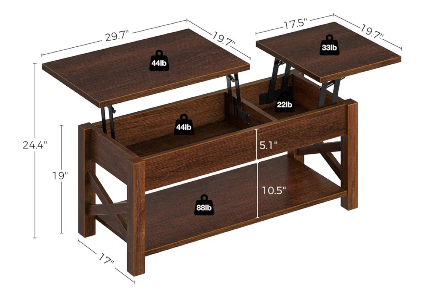 Lift-Top Coffee Table with Hidden Storage – Farmhouse Style