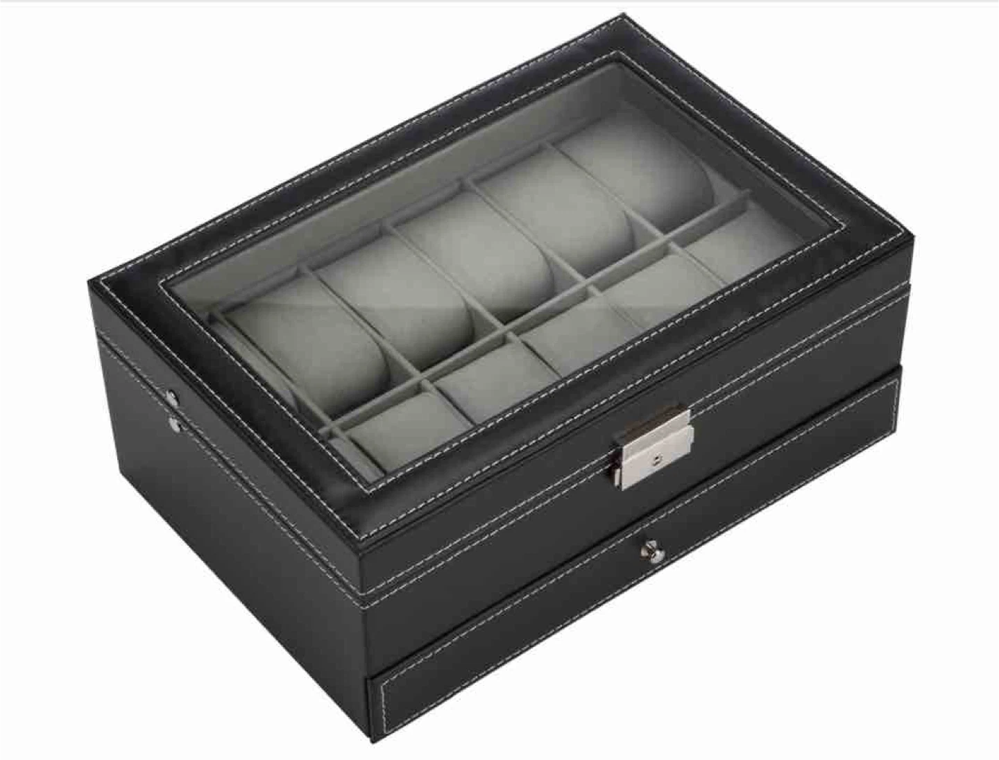Black Leather Watch & Jewelry Box