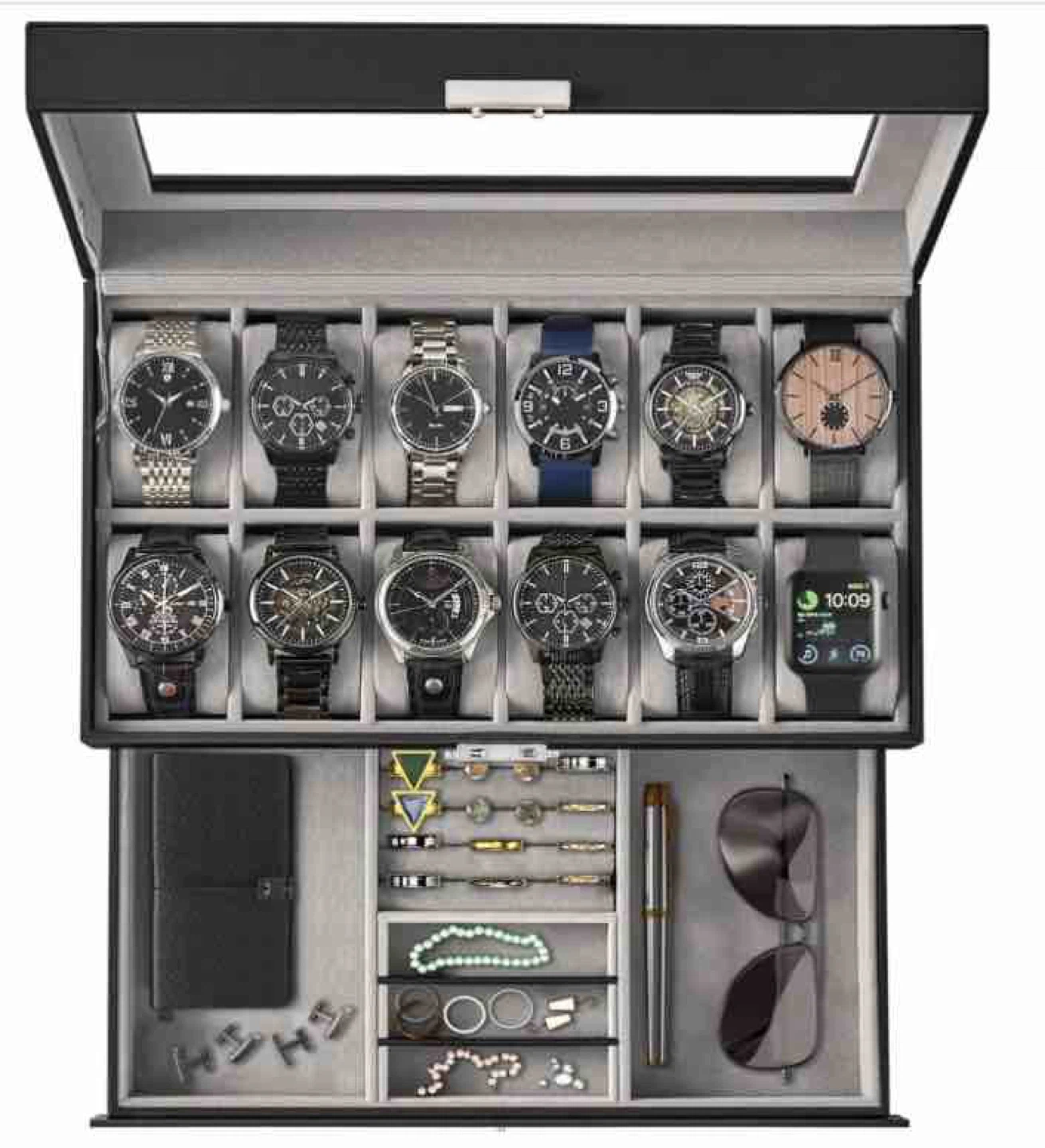 Black Leather Watch & Jewelry Box - photo 2