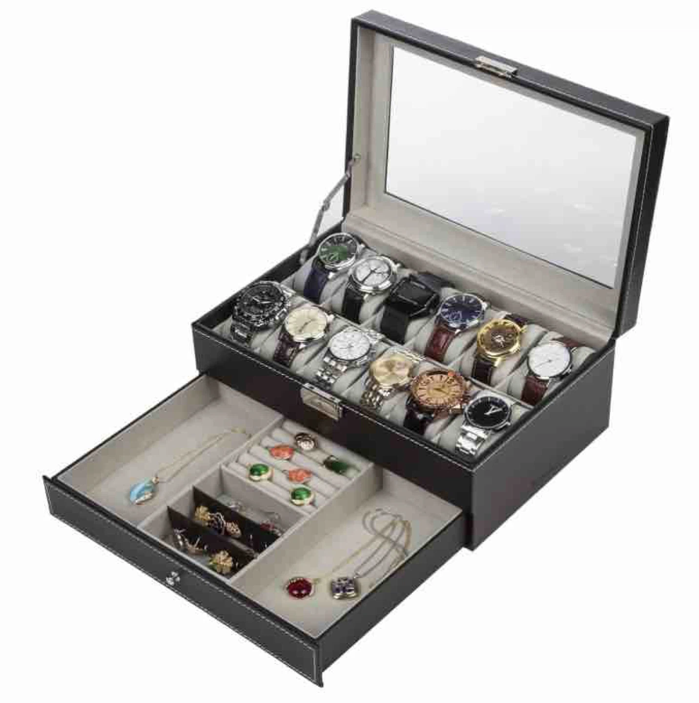 Black Leather Watch & Jewelry Box - photo 3