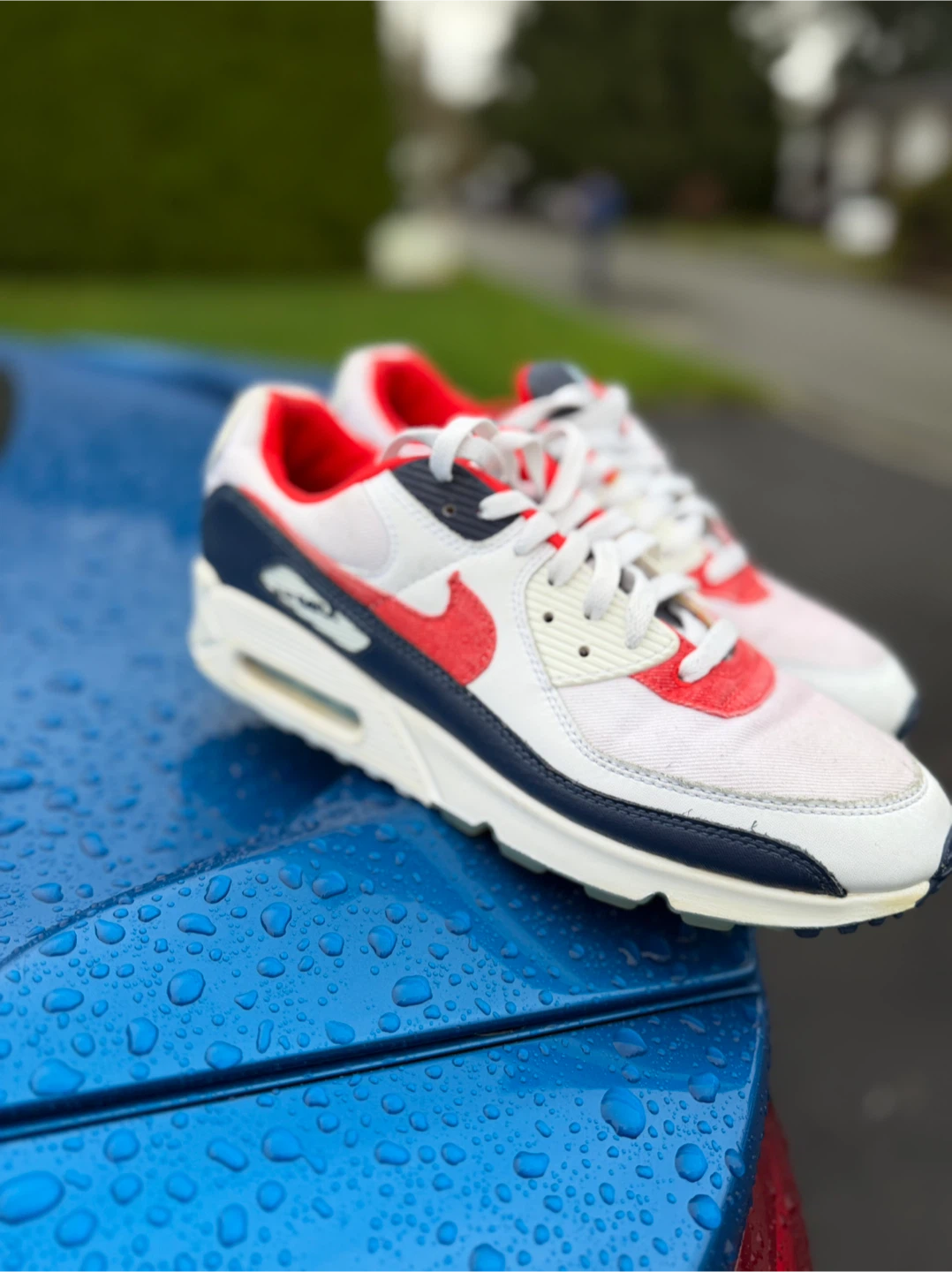 Nike Air Max 90 Shoes - White, Red, Navy - photo 2