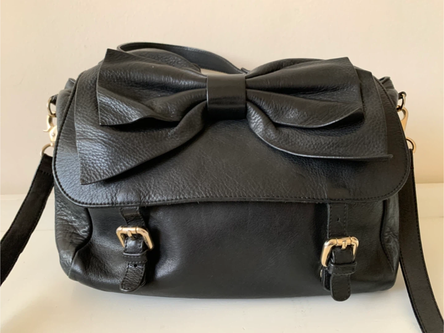 Red Valentino Black Leather Bow Satchel