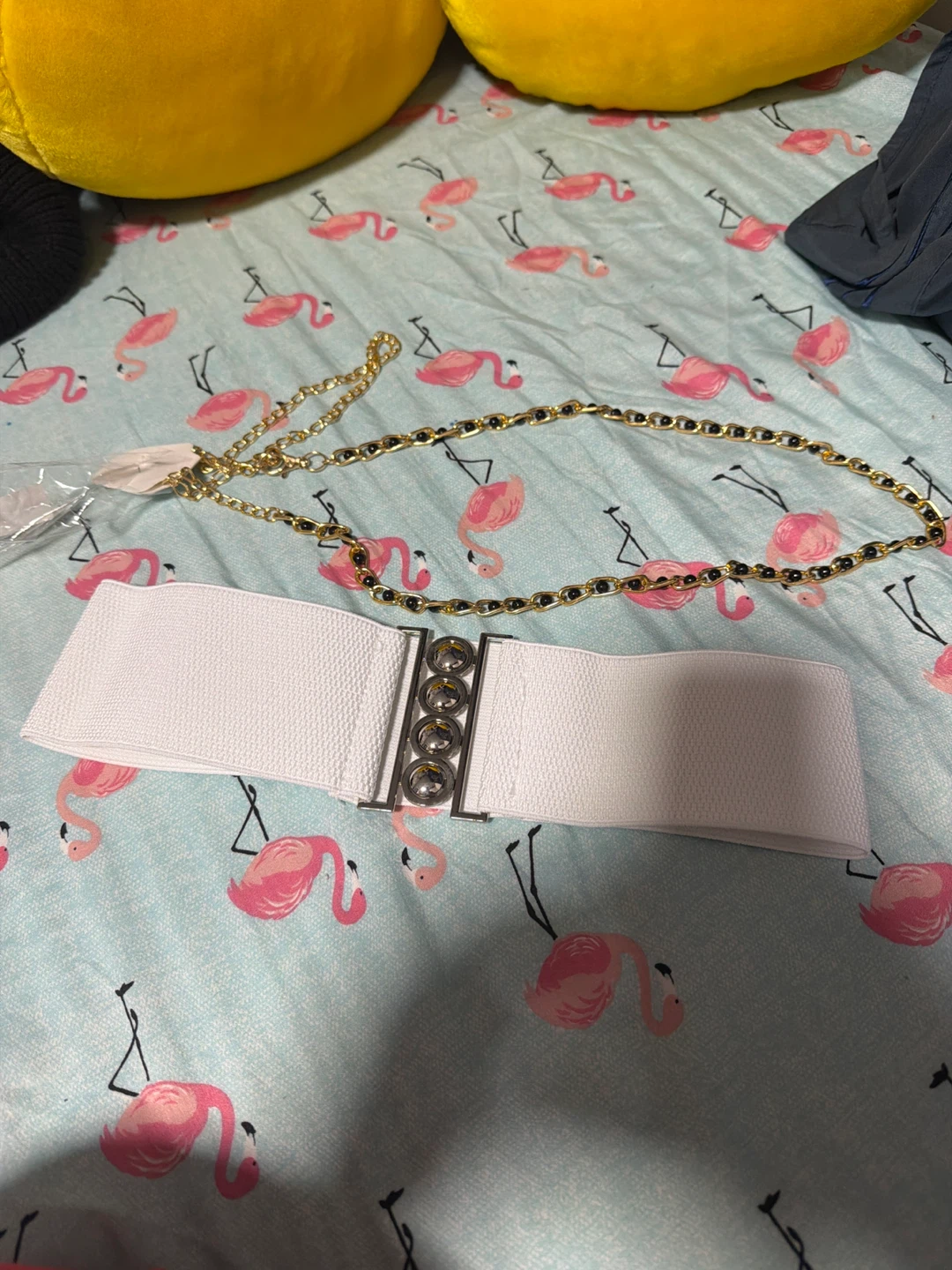 White Elastic Belt & Gold Chain Belt - photo 3