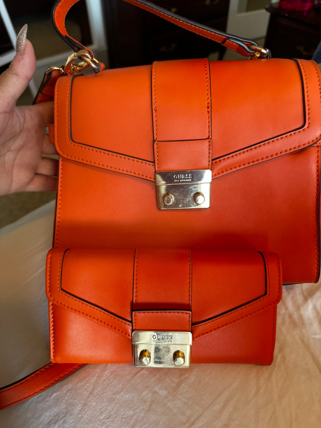 Guess Orange Satchel & Wallet Set