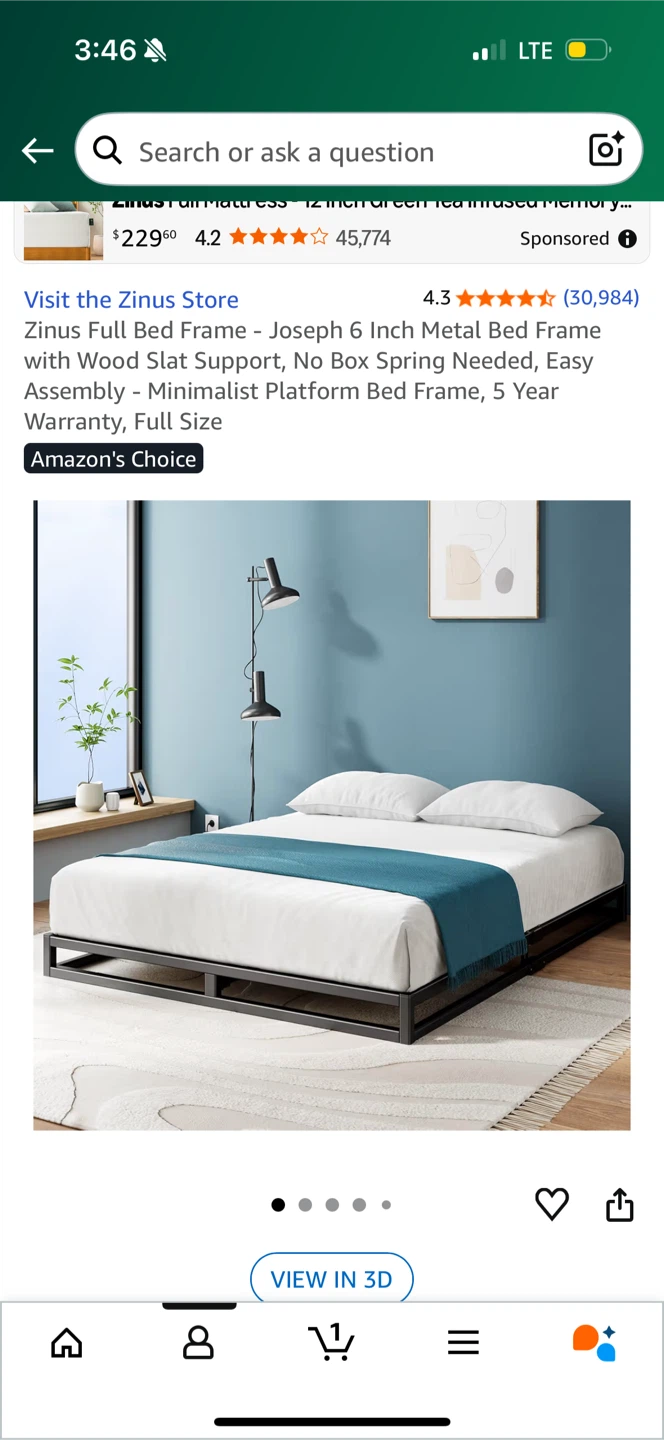 Zinus Joseph 6 Inch Full Metal Bed Frame