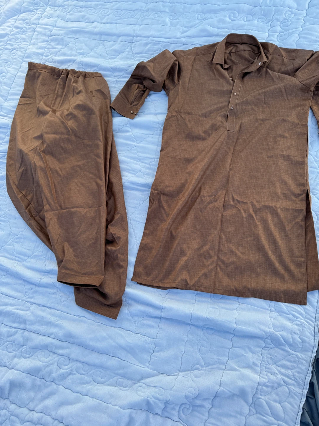 Men's Shalwar Kameez Suit - Grey/Brown