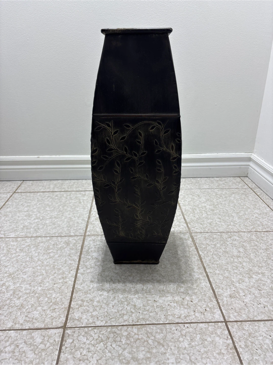 Metal Decorative Vase - Brown with Leaf Pattern
