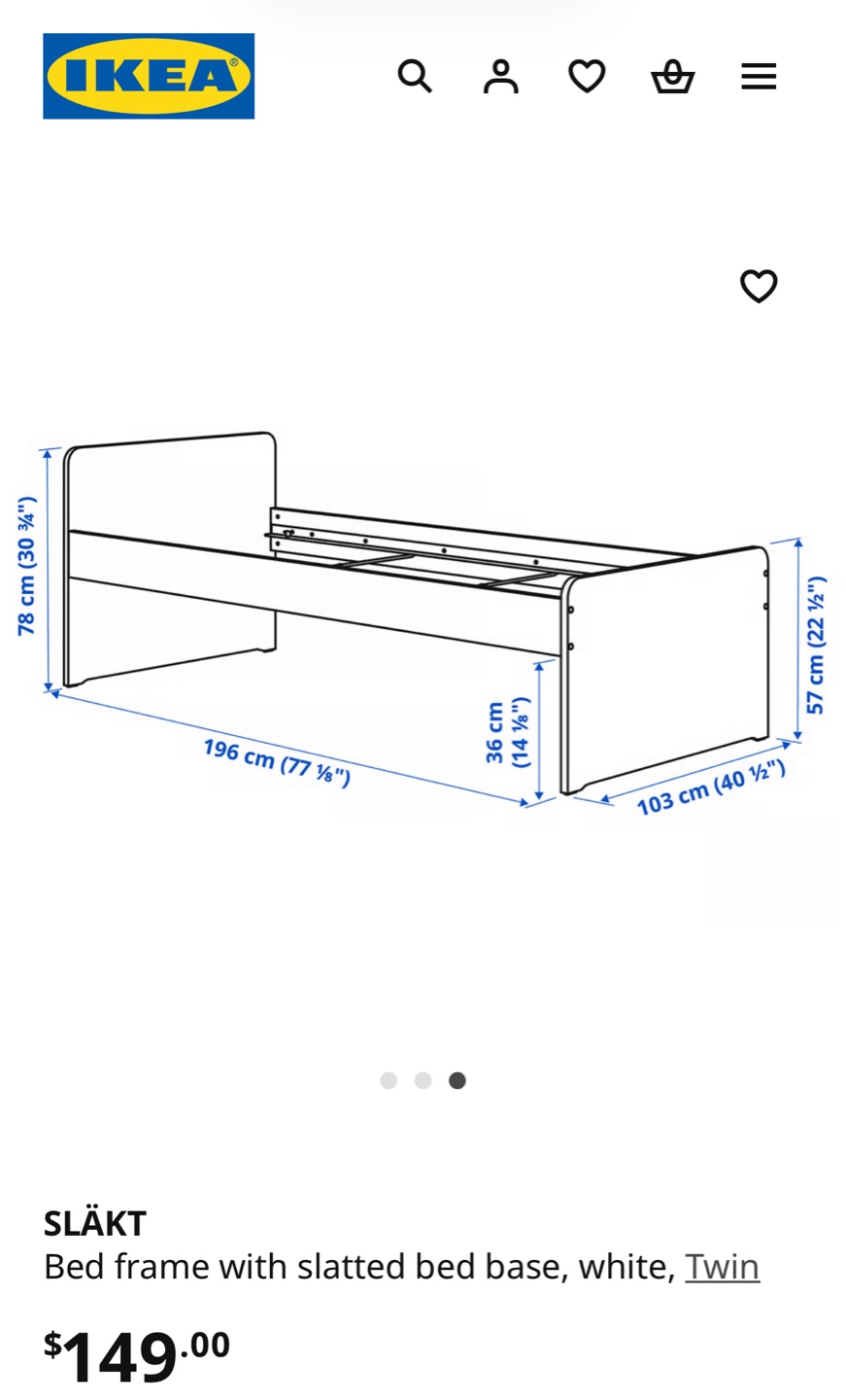 IKEA Twin Bed Frame with slats - White - photo 3