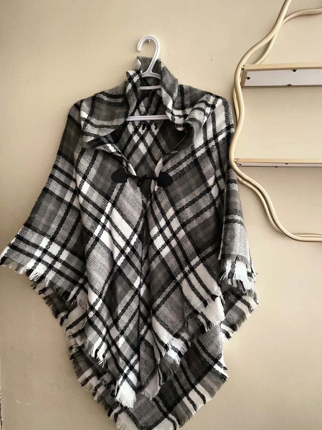 Plaid Poncho - Black, White, Gray - photo 2