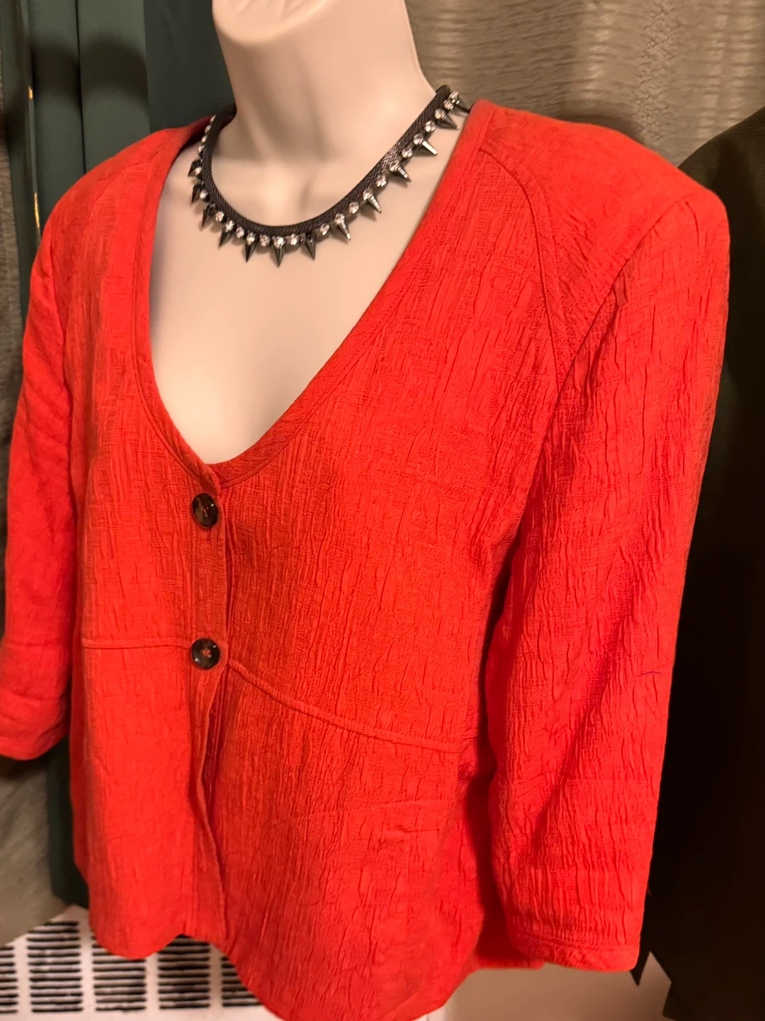 Jones New York Red Textured Blazer - Cotton & Viscose Blend - photo 2