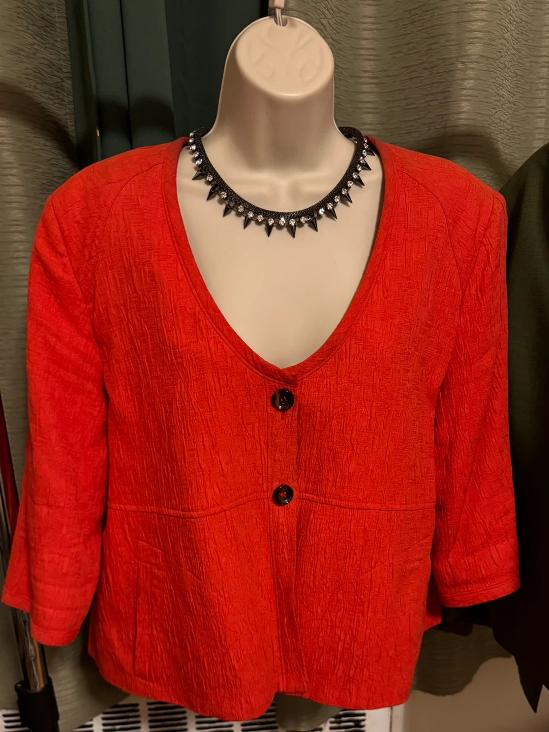 Jones New York Red Textured Blazer - Cotton & Viscose Blend