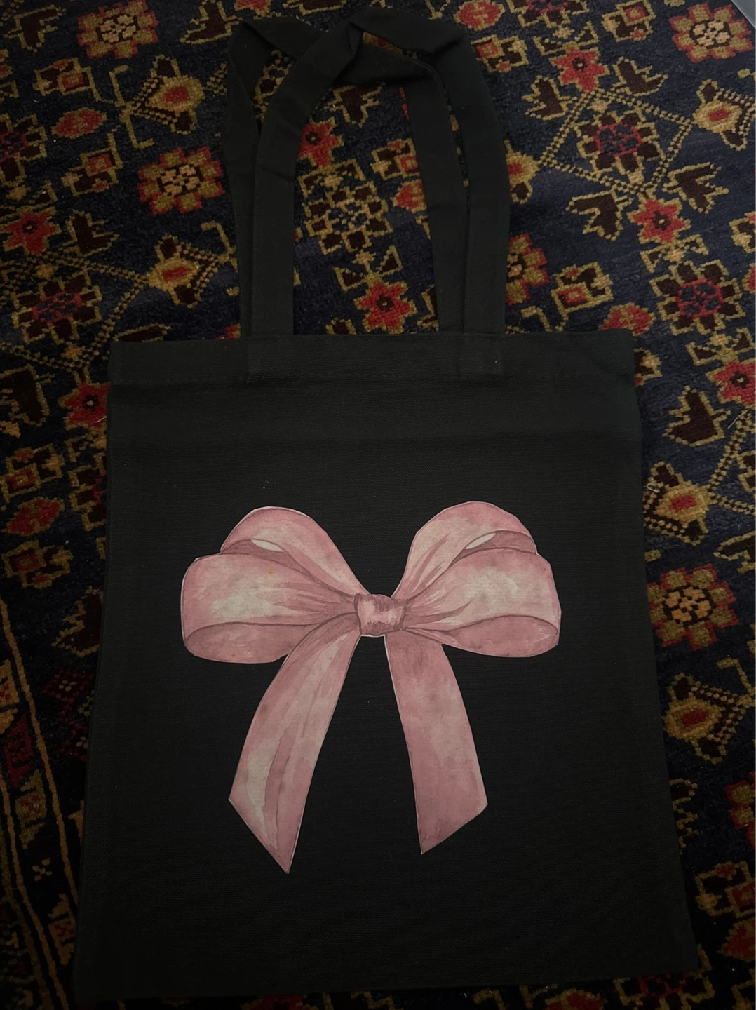 Black Tote Bag with Pink Bow