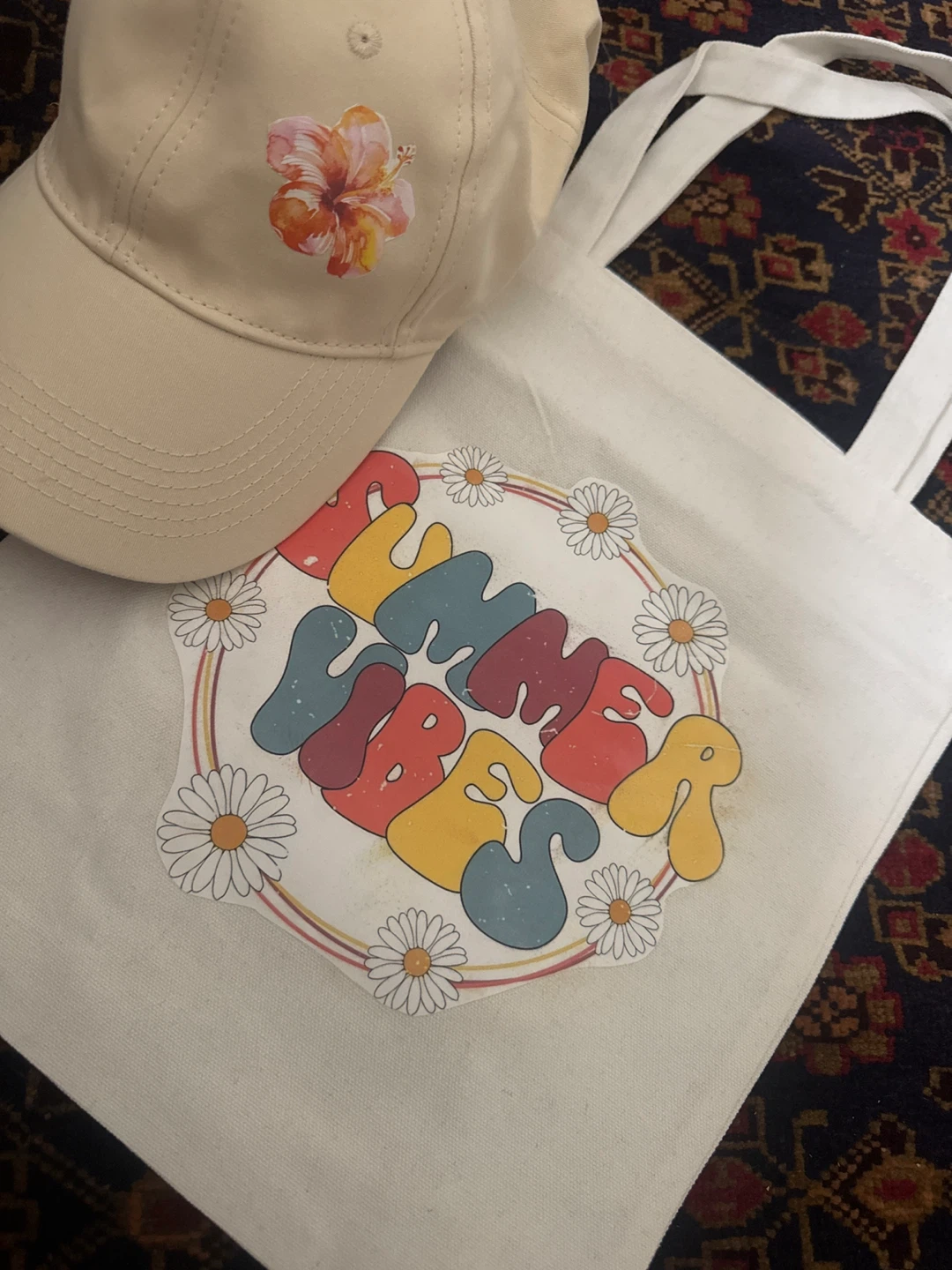 Summer Vibes Tote Bag & Floral Cap