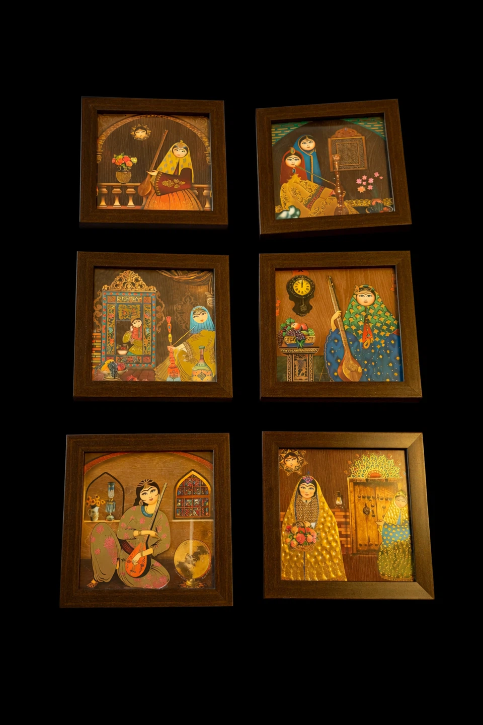 Set of 6 Framed Miniature Persian Paintings