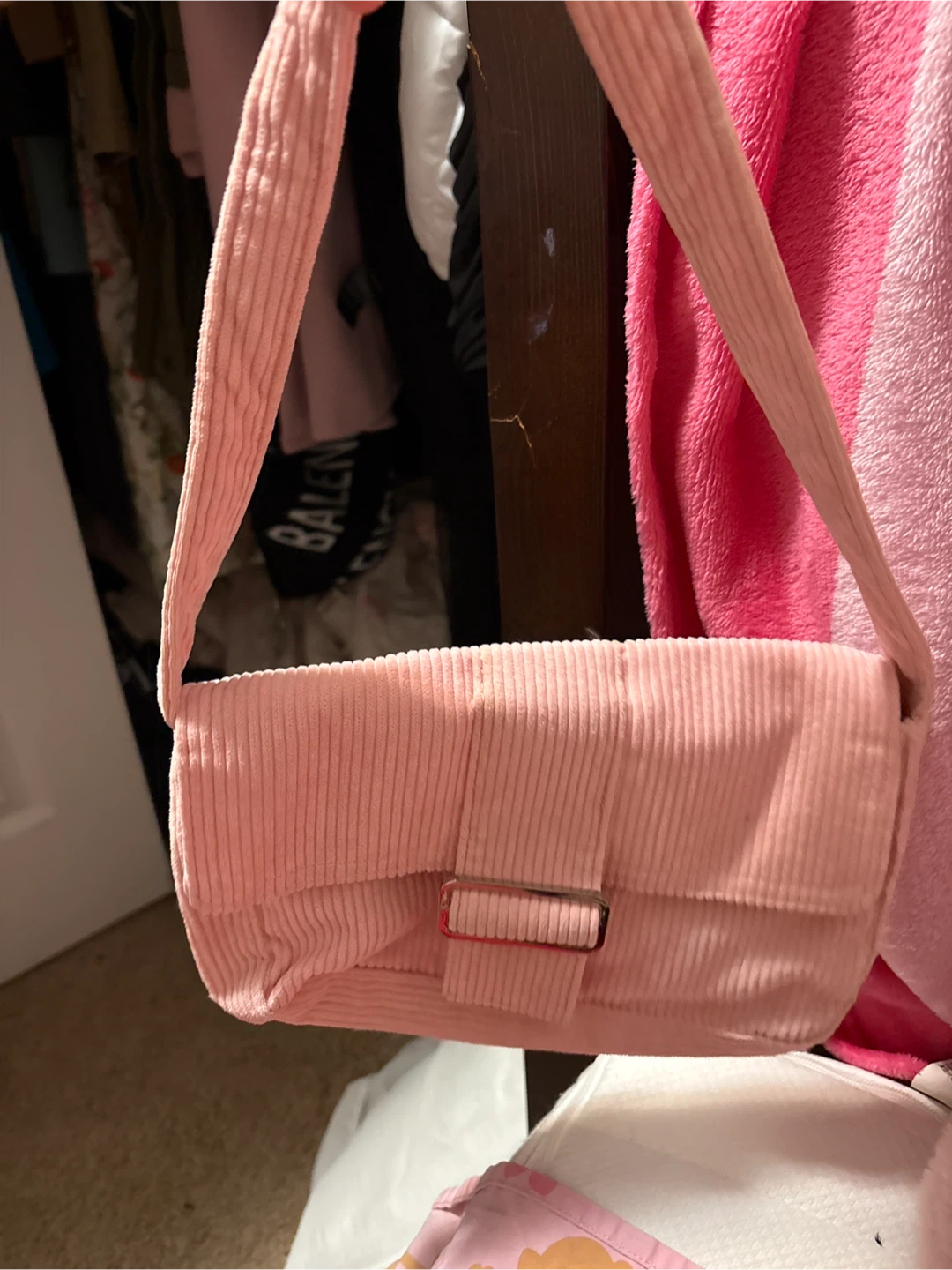 Pink Corduroy Shoulder Bag