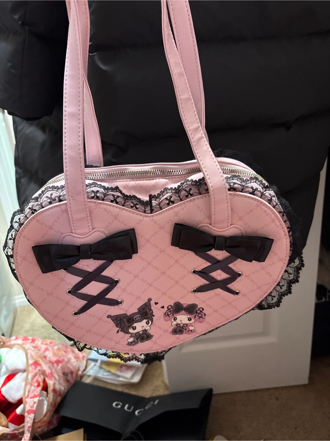 Kuromi & My Melody Heart-Shaped Pink Purse