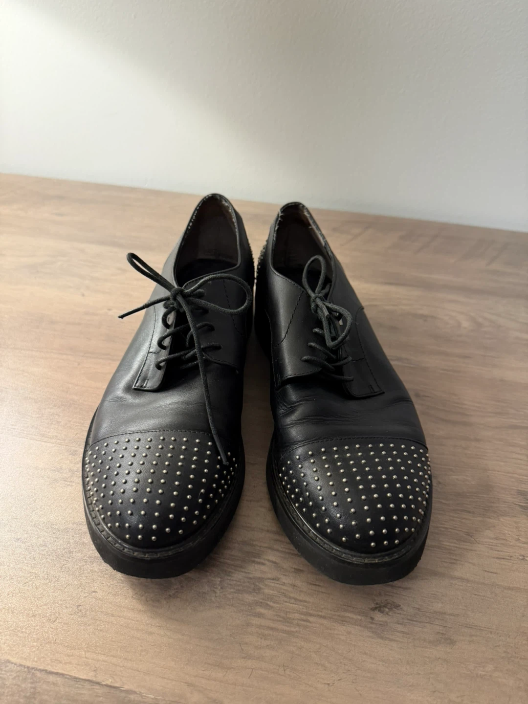 Antonio Biaggi Black Studded Leather Oxford Shoes