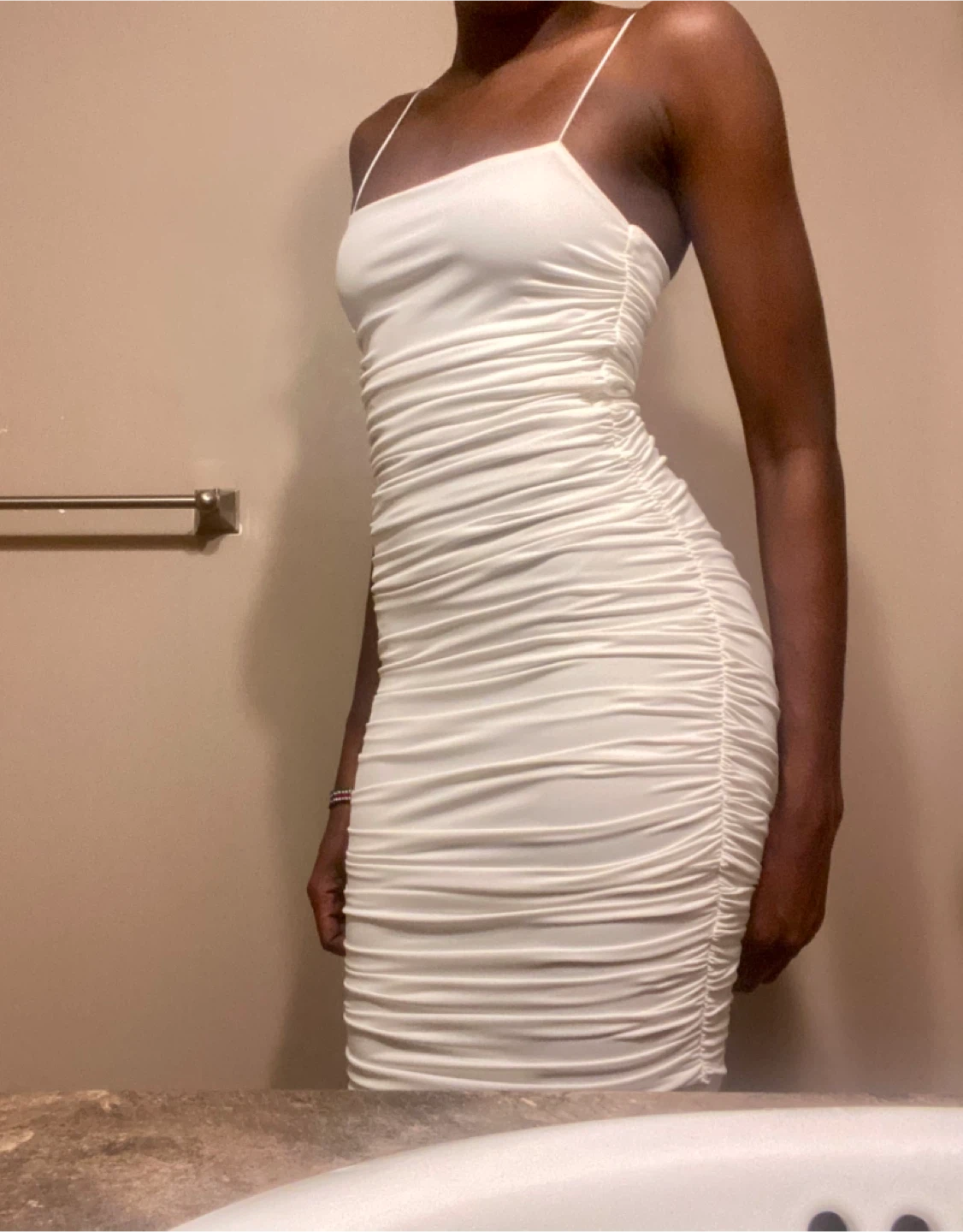 Forever 21 White Ruched Dress - Size S