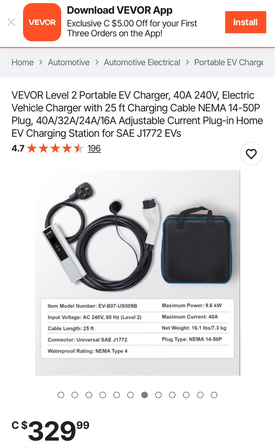 VEVOR Level 2 Portable EV Charger