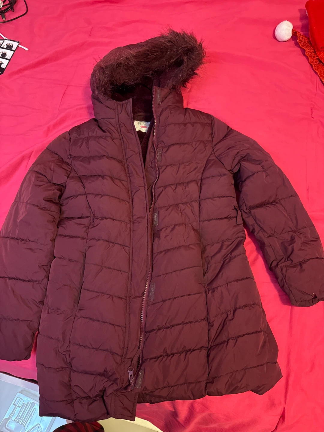 Children's Place Puffer Jacket, Burgundy