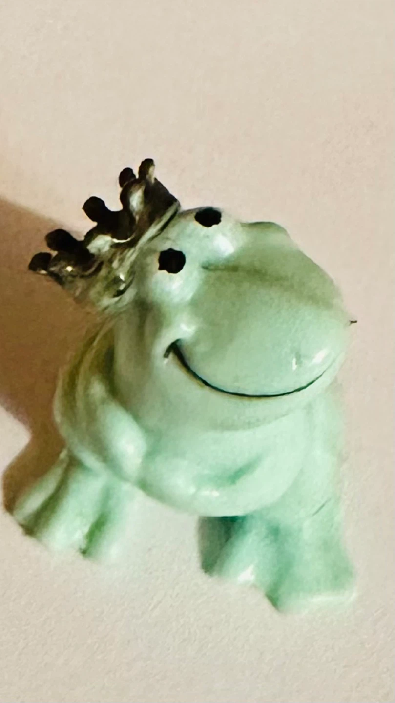 Cute Light Green Frog Figurine with Crown