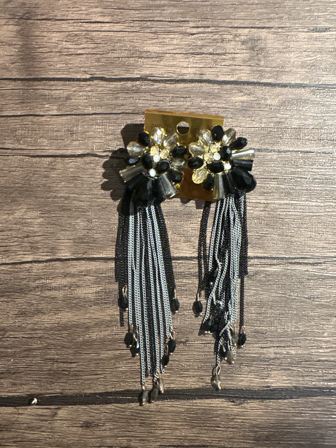 Tassel Drop Earrings - Black & Silver