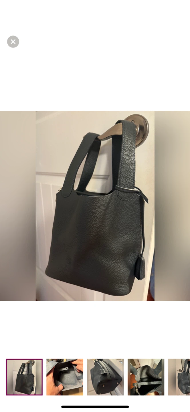 Leather Tote Bag - Grey
