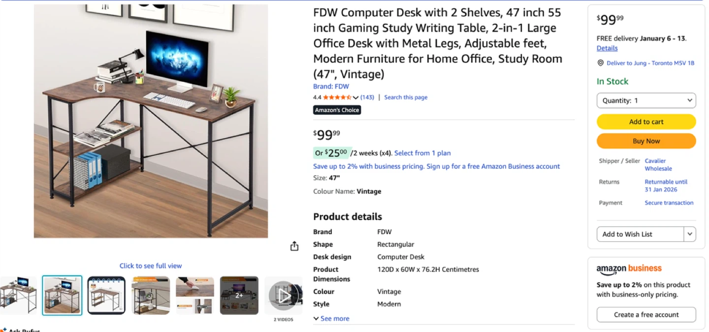 FDW Computer Desk with 2 Shelves - photo 2