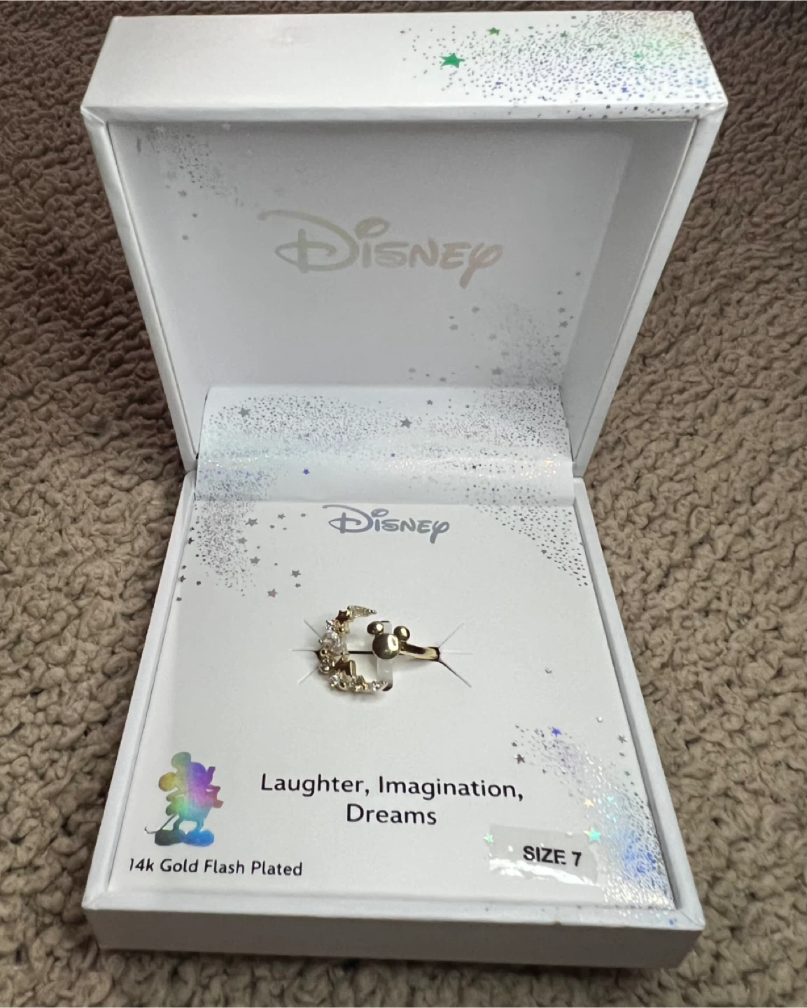 Disney Mickey Mouse Ring, Size 7, Gold Plated