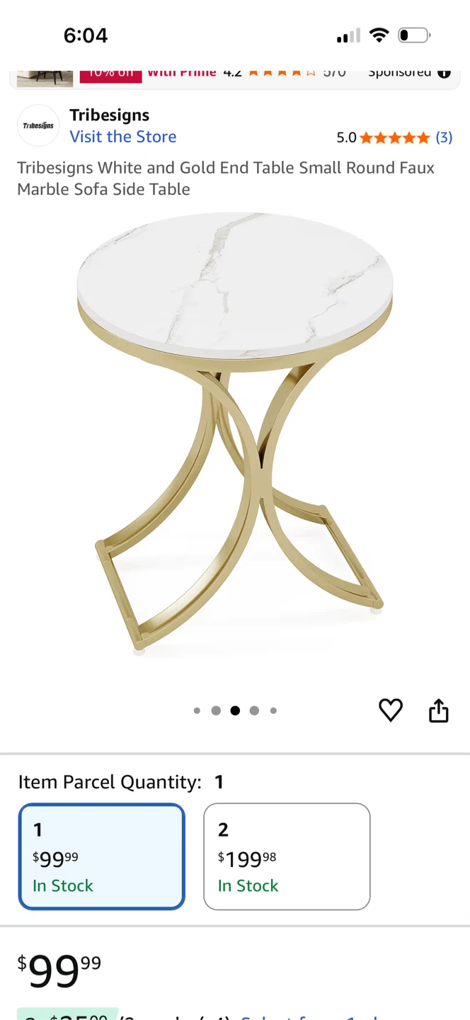 Tribesigns White & Gold End Table - photo 4
