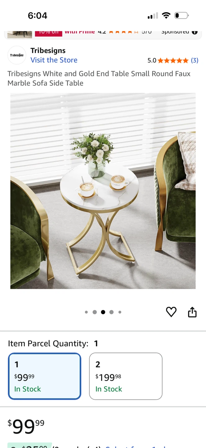 Tribesigns White & Gold End Table