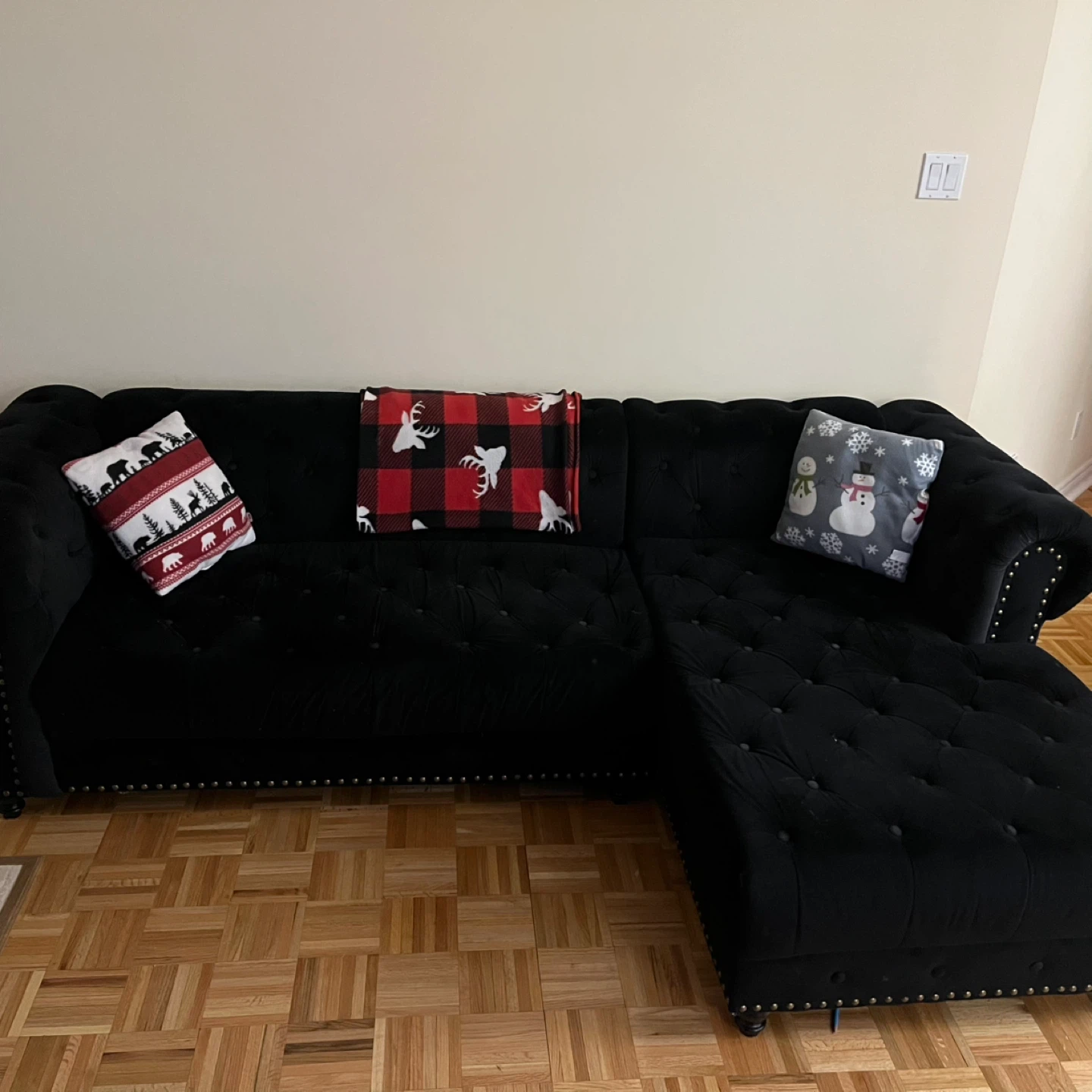 Black Velvet Sectional Couch - photo 4