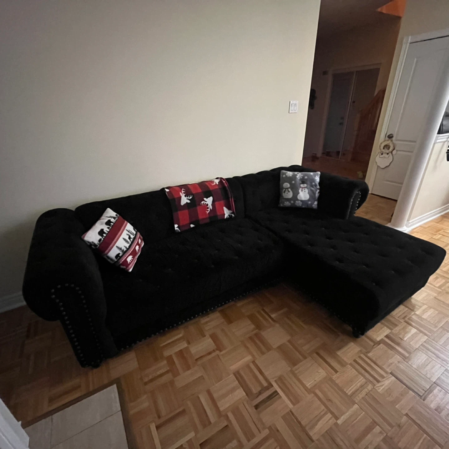 Black Velvet Sectional Couch - photo 2