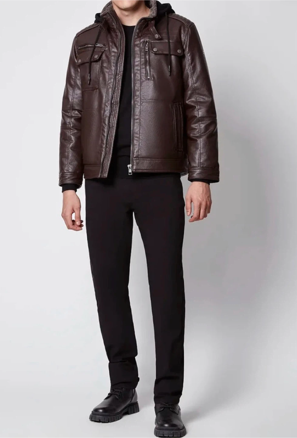 Projek Raw Brown hooded Leather Jacket (L)