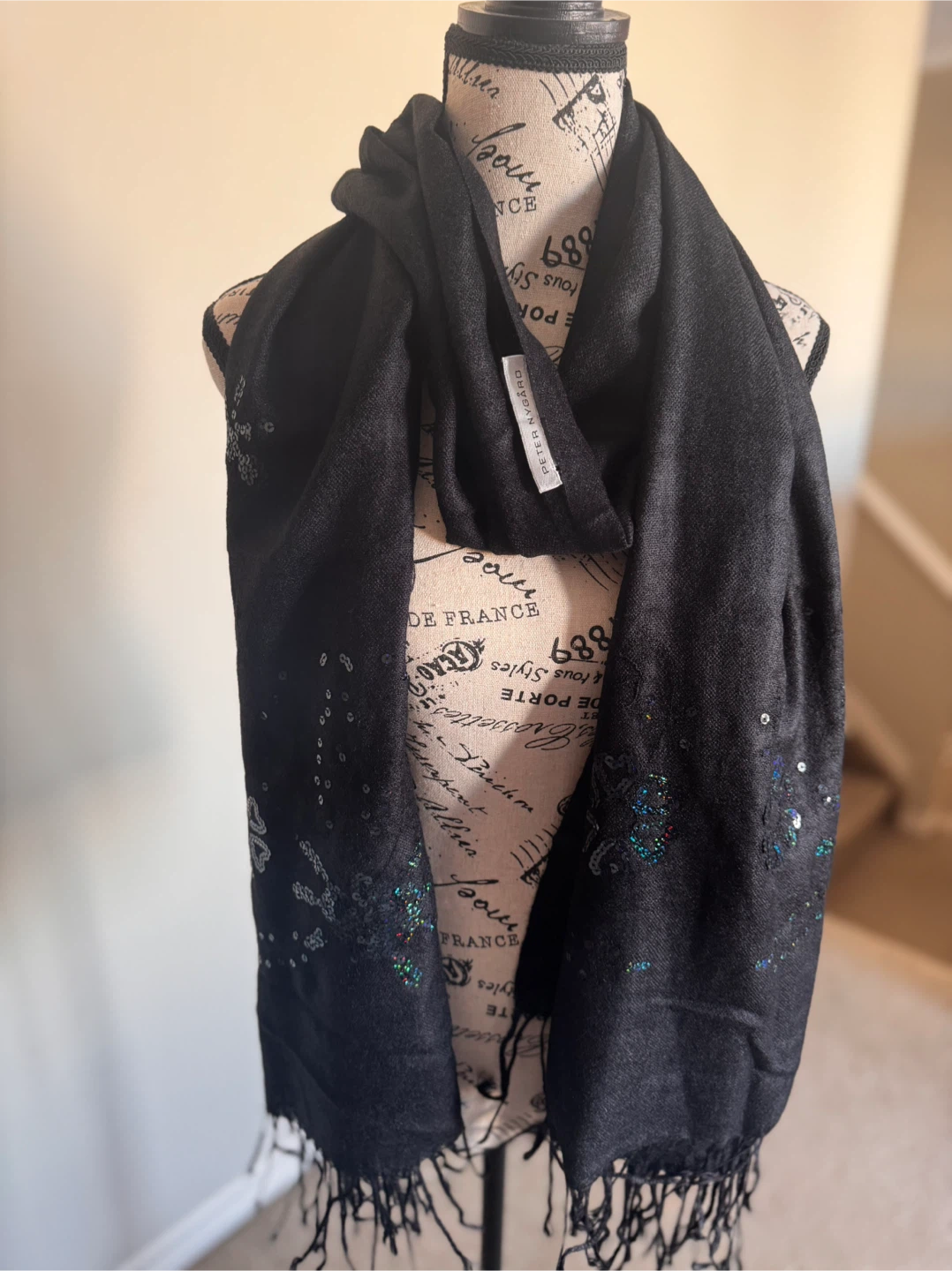 Peter Nygard Black Sequin Scarf