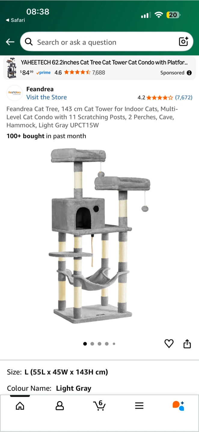 Feandrea Cat Tree, Light Gray, Size L
