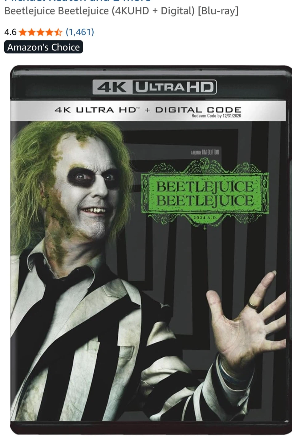 Beetlejuice Blu-ray (4KUHD + Digital) - Redeem by 2026